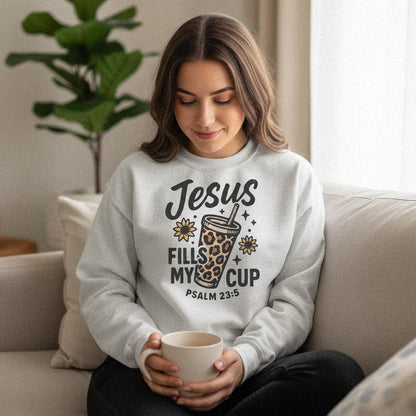 Jesus Fills My Cup PNG, Psalm 23:5 Bible Verse PNG - 300 DPI Design for