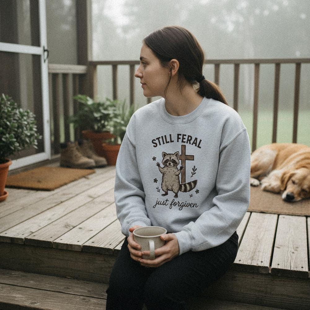 Still Feral PNG, Just Forgiven Raccoon Digital Download - 300 DPI Design