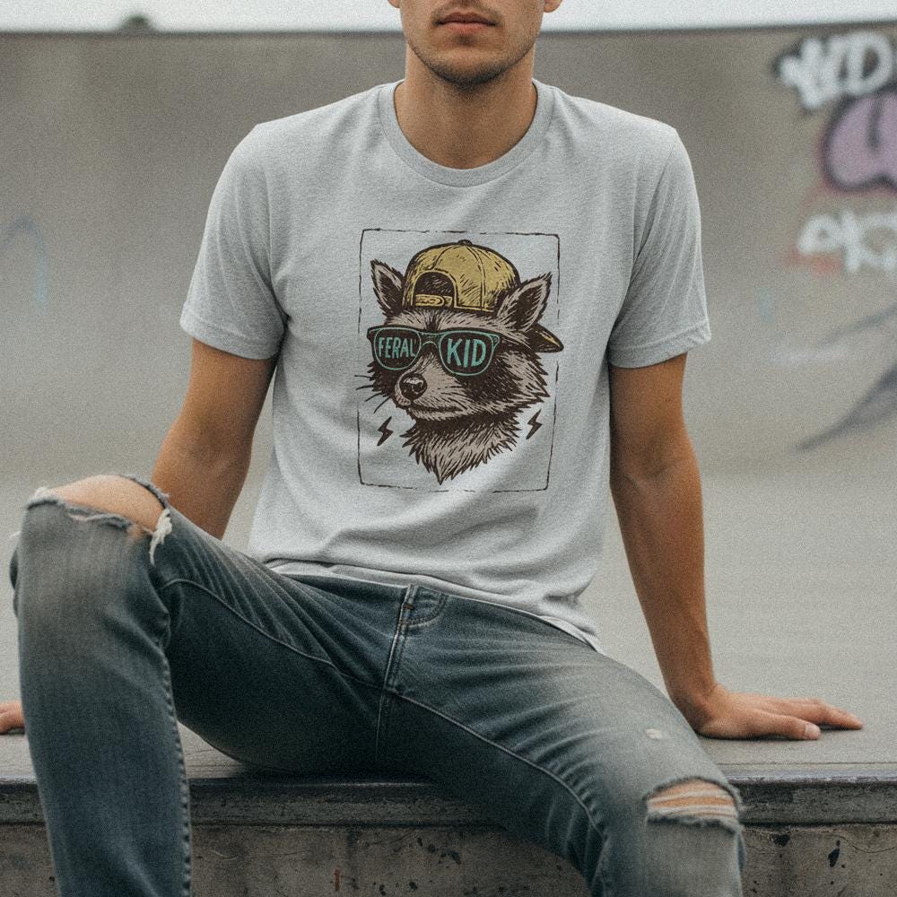 Feral Kid PNG, Cool Raccoon Graphic - 300 DPI Design for T-Shirt