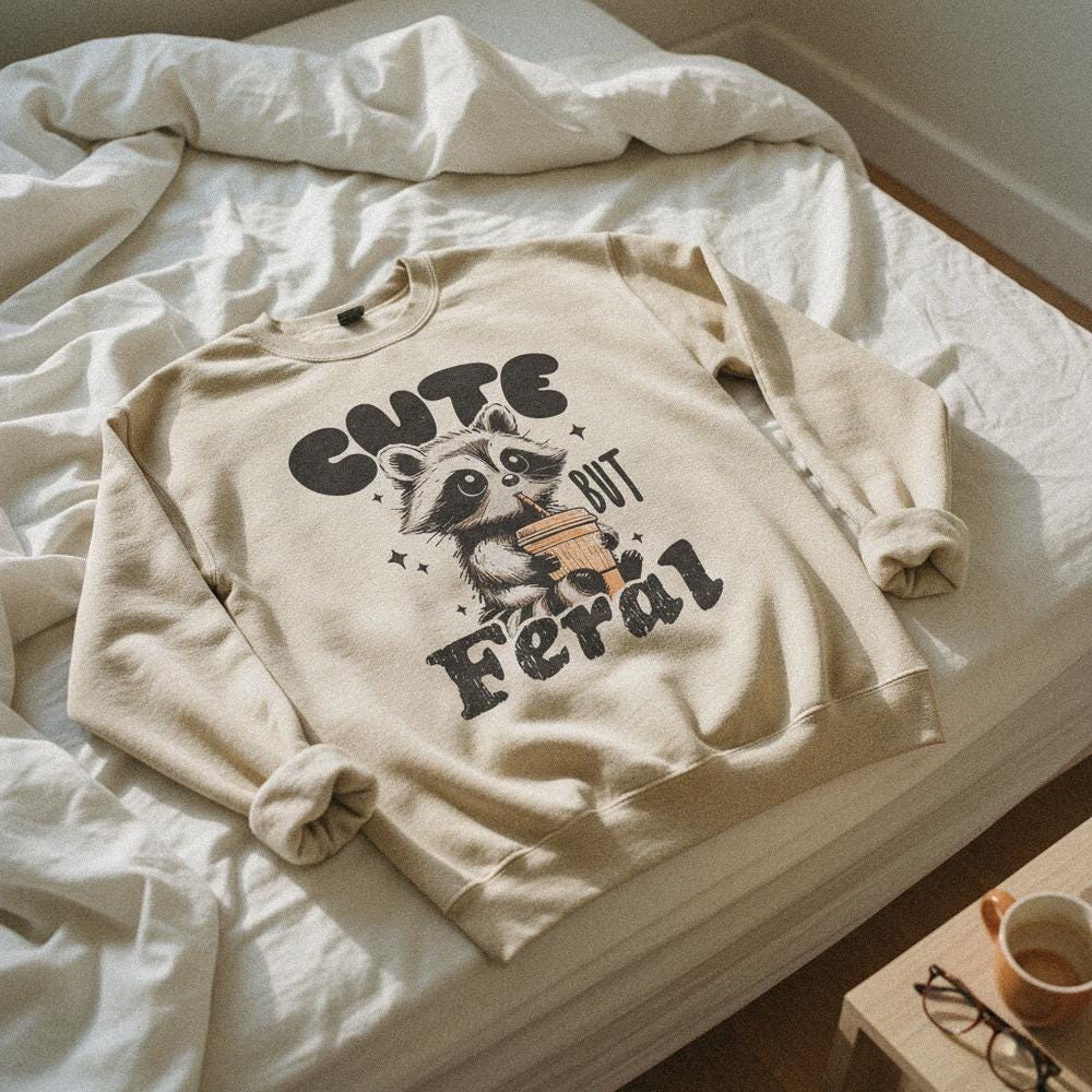 Cute But Feral PNG, Funny Raccoon Shirt - 300 DPI Design for T-Shirt