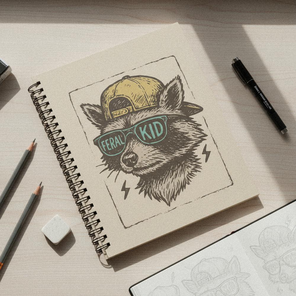 Feral Kid PNG, Cool Raccoon Graphic - 300 DPI Design for T-Shirt