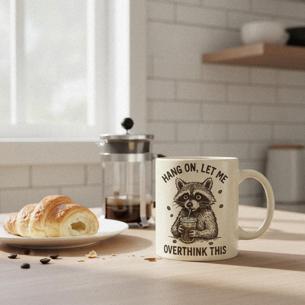 Hang On Let Me Overthink This PNG Raccoon Digital Download, Funny Coffee