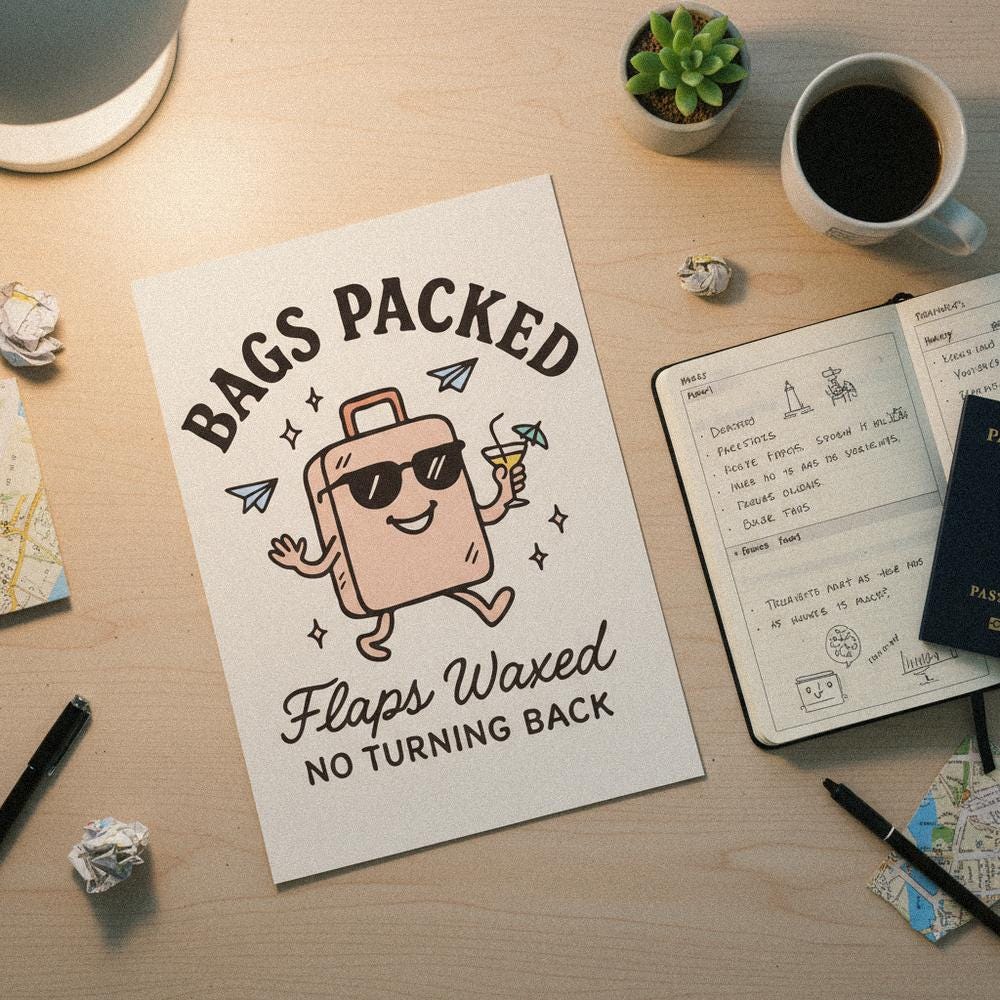 Bags Packed Flaps Waxed No Turning Back PNG, Travel Lover Gift - 300 DPI