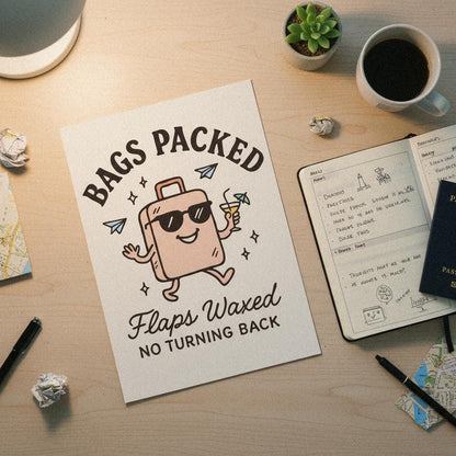 Bags Packed Flaps Waxed No Turning Back PNG, Travel Lover Gift - 300 DPI