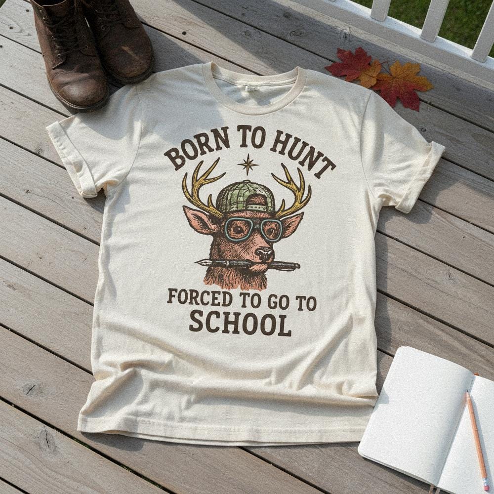 Born To Hunt Forced To Go To School PNG, Funny Deer Hunting Student Shirt