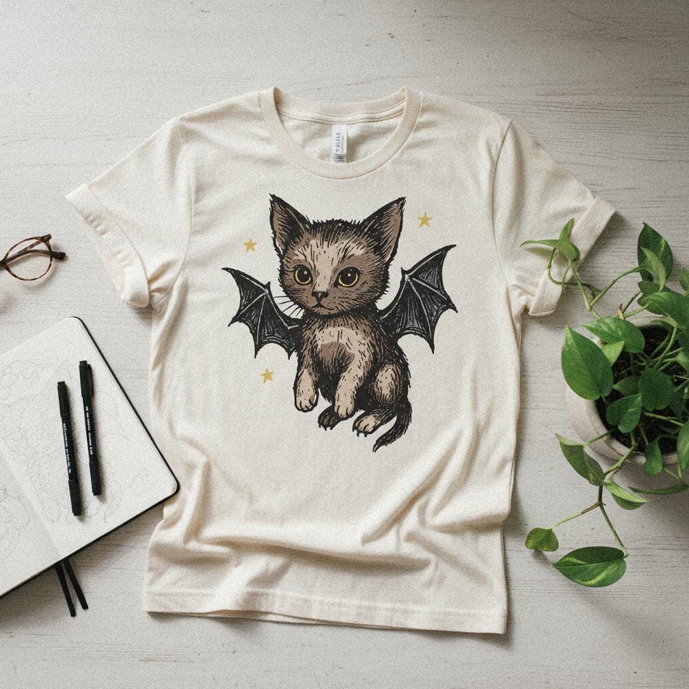 Bat Cat PNG, Cute Gothic Cat Digital Download - 300 DPI Design for T-Shirt