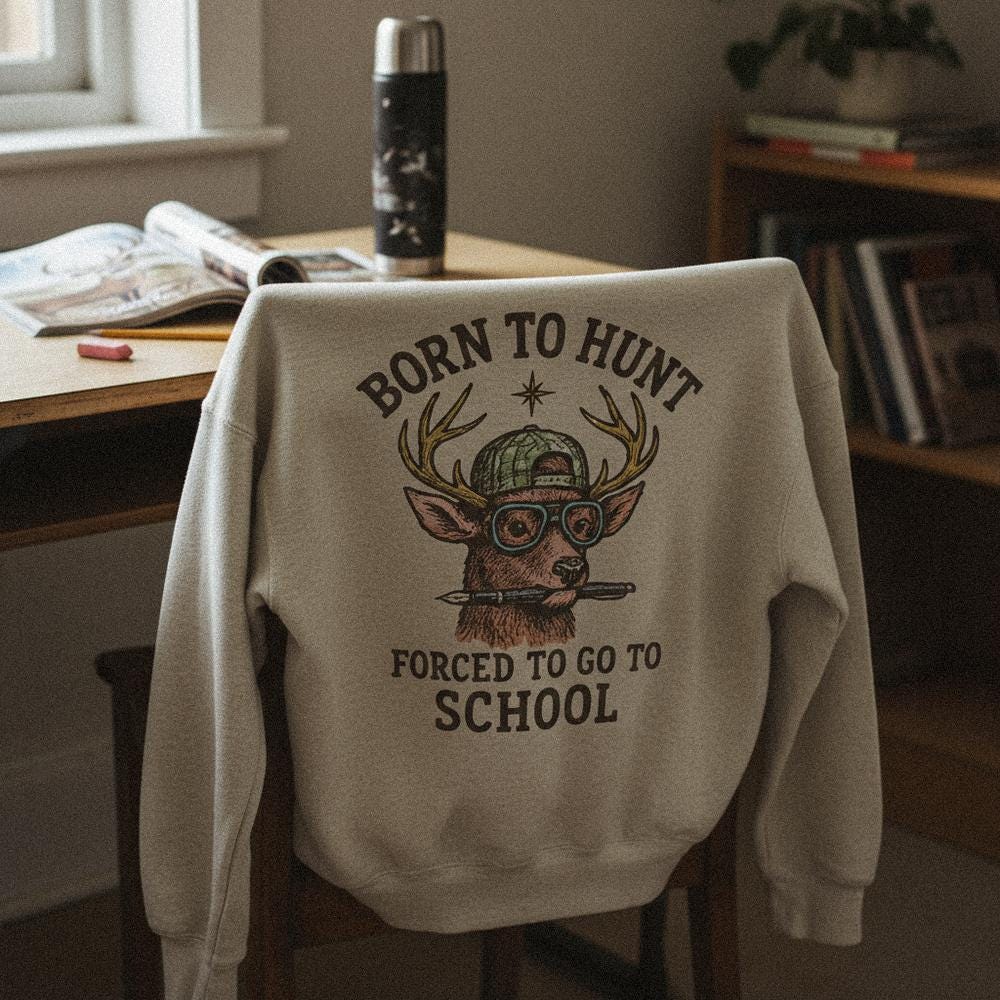 Born To Hunt Forced To Go To School PNG, Funny Deer Hunting Student Shirt