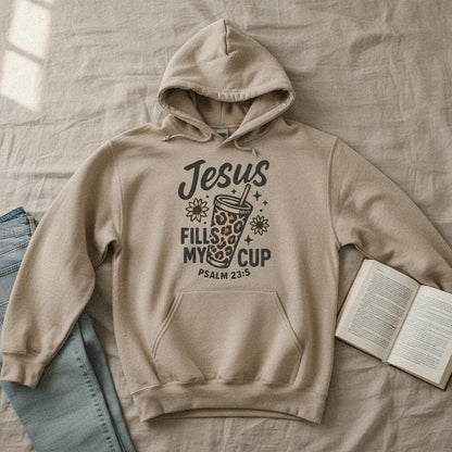 Jesus Fills My Cup PNG, Psalm 23:5 Bible Verse PNG - 300 DPI Design for