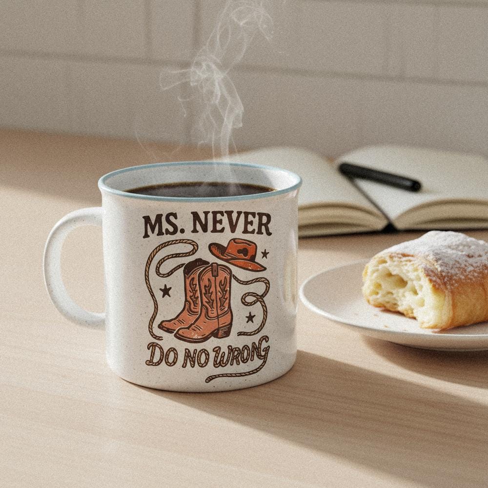 Ms. Never Do No Wrong PNG, Western Cowgirl Boots and Hat - 300 DPI Design