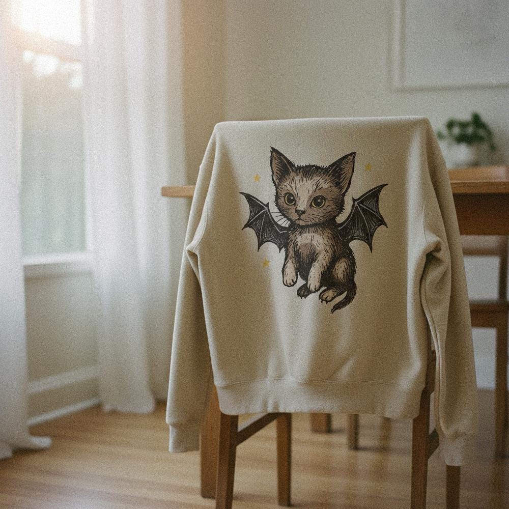 Bat Cat PNG, Cute Gothic Cat Digital Download - 300 DPI Design for T-Shirt