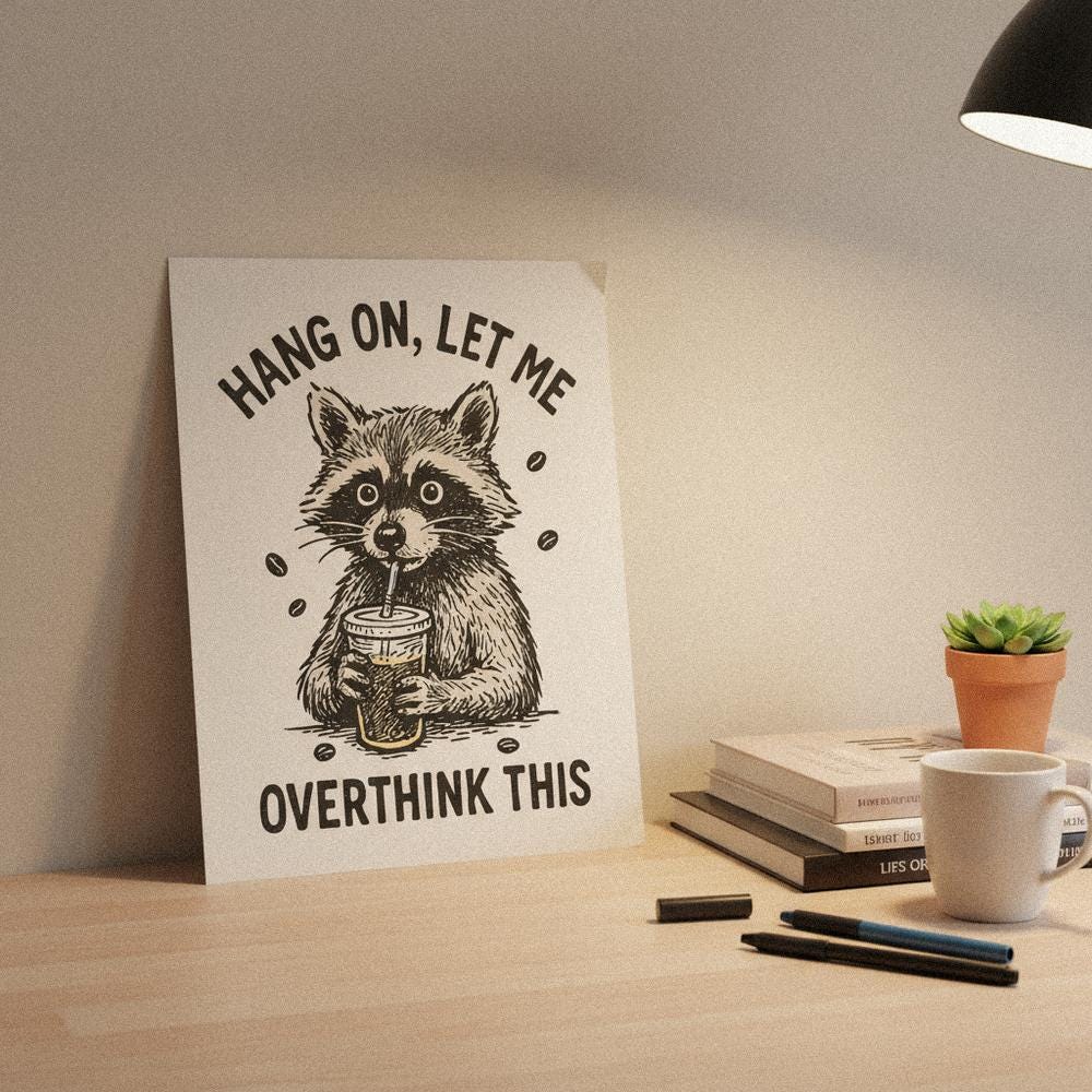 Hang On Let Me Overthink This PNG Raccoon Digital Download, Funny Coffee
