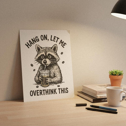 Hang On Let Me Overthink This PNG Raccoon Digital Download, Funny Coffee