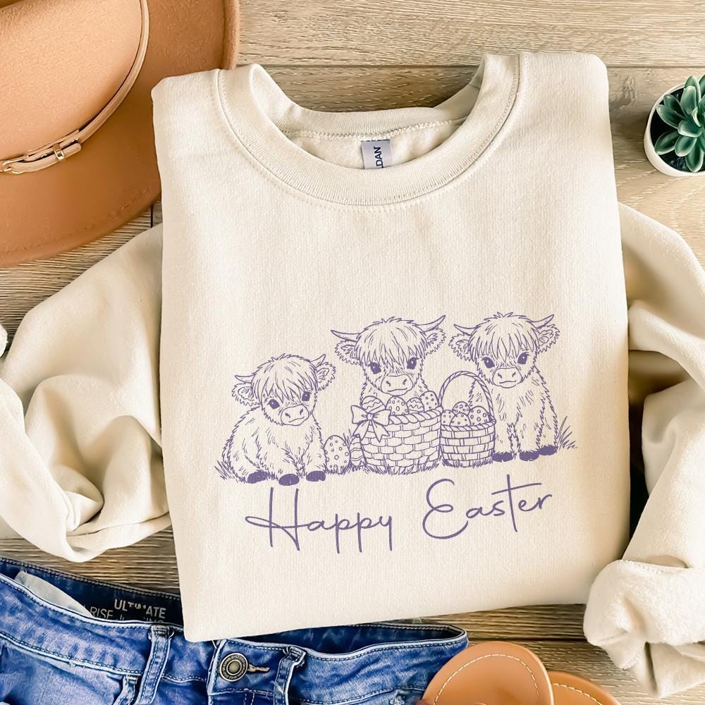 Easter Day Highland Cow PNG, Cute Easter Png - 300 DPI Design for T-Shirt
