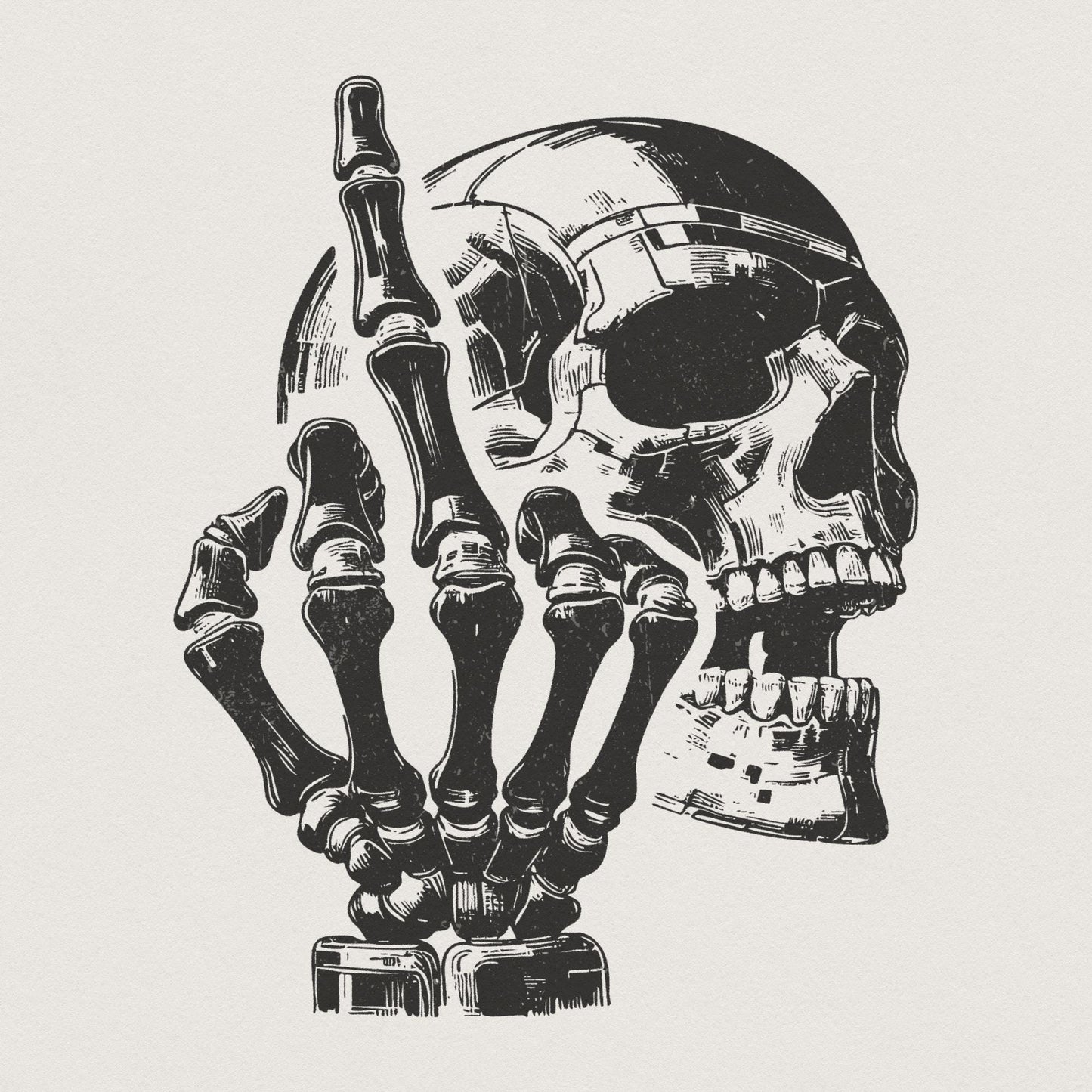 Edgy Skull with Skeleton Hand Illustration, Gothic Dark Art - 300 DPI