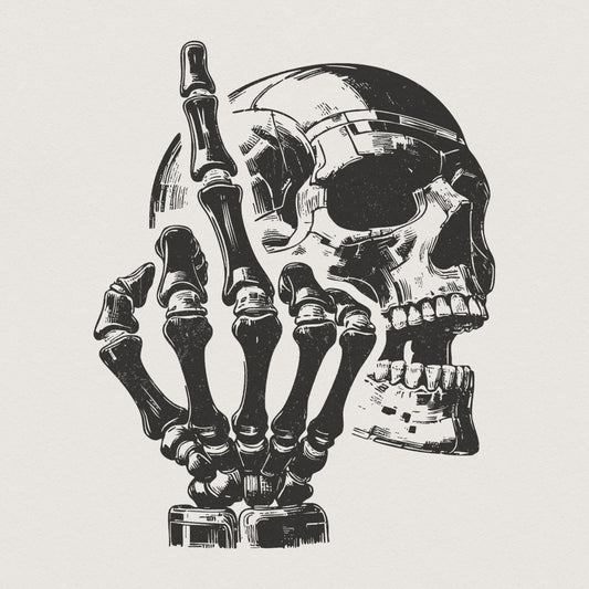 Edgy Skull with Skeleton Hand Illustration, Gothic Dark Art - 300 DPI