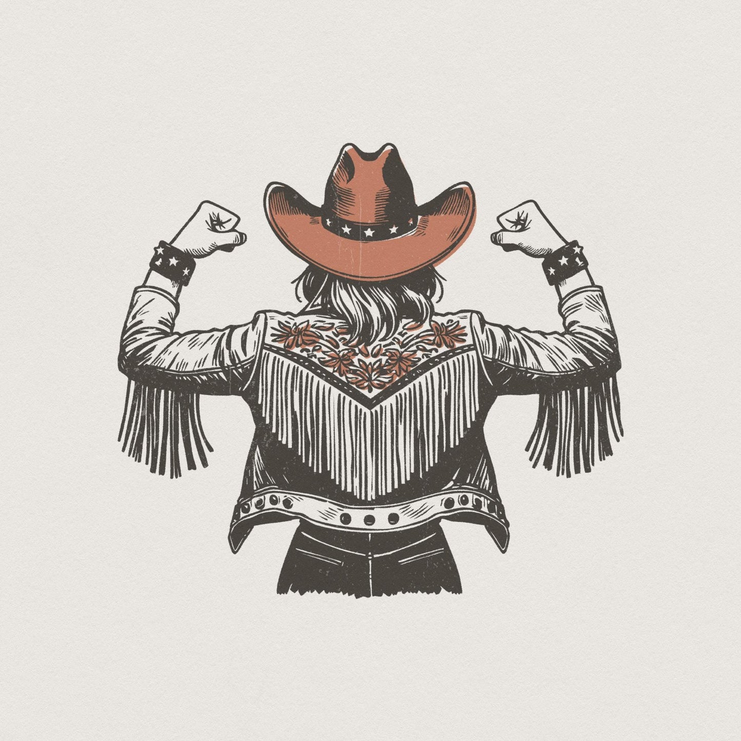 Empowered Cowgirl PNG, Fringe Jacket Art - 300 DPI Design for T-Shirt