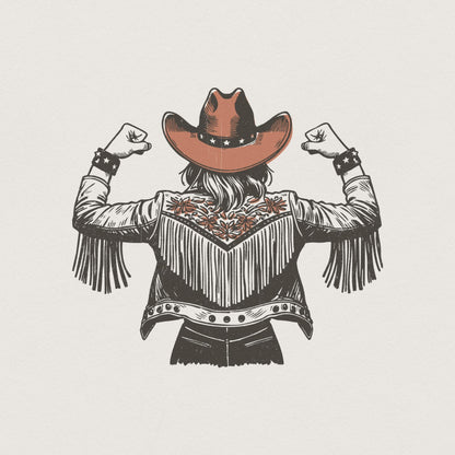 Empowered Cowgirl PNG, Fringe Jacket Art - 300 DPI Design for T-Shirt