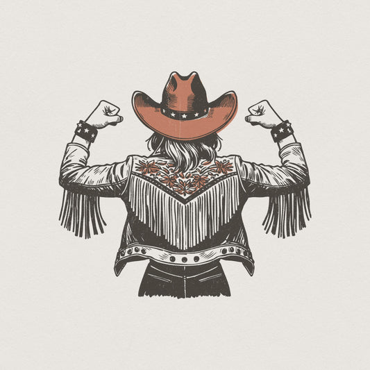 Empowered Cowgirl PNG, Fringe Jacket Art - 300 DPI Design for T-Shirt