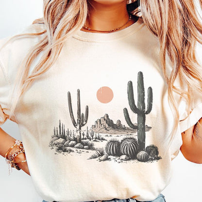 Desert Sunset Cactus PNG, Western Design Download - 300 DPI Design for
