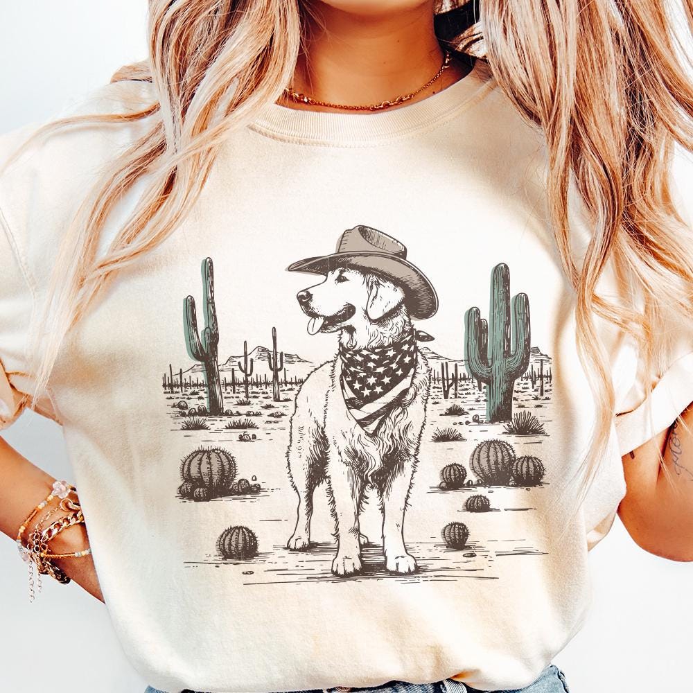 Cowboy Dog in Desert Illustration, Western Canine Art - 300 DPI Design