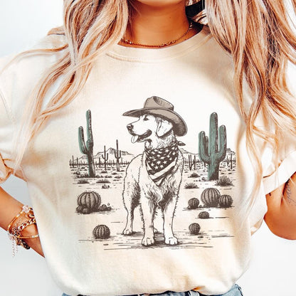 Cowboy Dog in Desert Illustration, Western Canine Art - 300 DPI Design