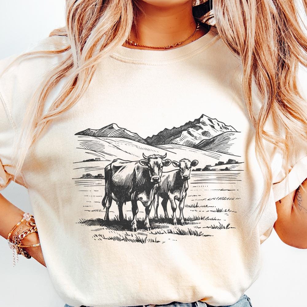 Western Cattle PNG, Retro Cowgirl - 300 DPI Design for T-Shirt