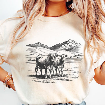 Western Cattle PNG, Retro Cowgirl - 300 DPI Design for T-Shirt