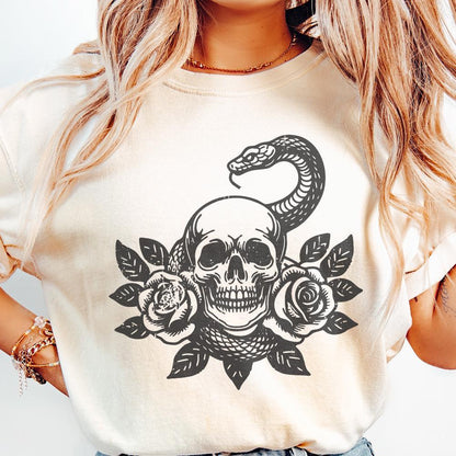 Skull Snake PNG, Floral Skull - 300 DPI Design for T-Shirt
