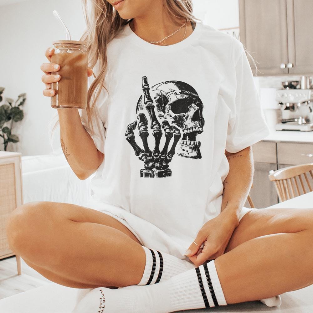 Edgy Skull with Skeleton Hand Illustration, Gothic Dark Art - 300 DPI