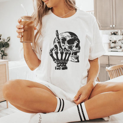 Edgy Skull with Skeleton Hand Illustration, Gothic Dark Art - 300 DPI