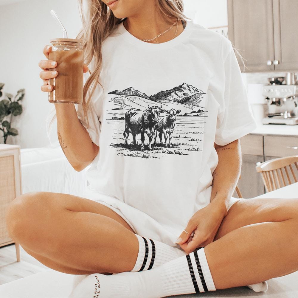 Western Cattle PNG, Retro Cowgirl - 300 DPI Design for T-Shirt