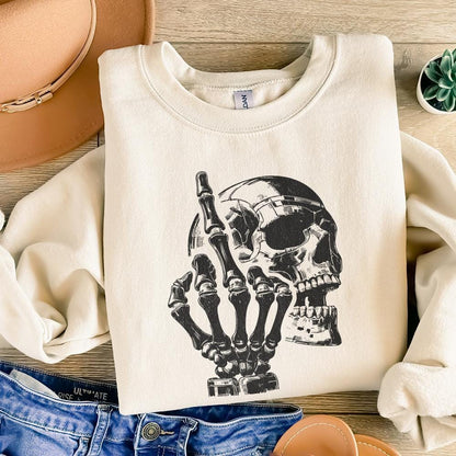 Edgy Skull with Skeleton Hand Illustration, Gothic Dark Art - 300 DPI