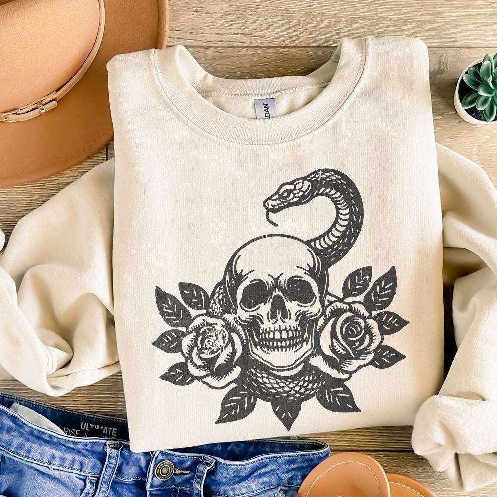 Skull Snake PNG, Floral Skull - 300 DPI Design for T-Shirt