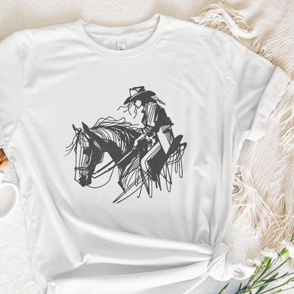 Cowgirl on Horseback PNG, Minimalist Western Rider - 300 DPI Design for