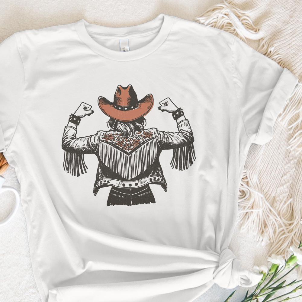Empowered Cowgirl PNG, Fringe Jacket Art - 300 DPI Design for T-Shirt