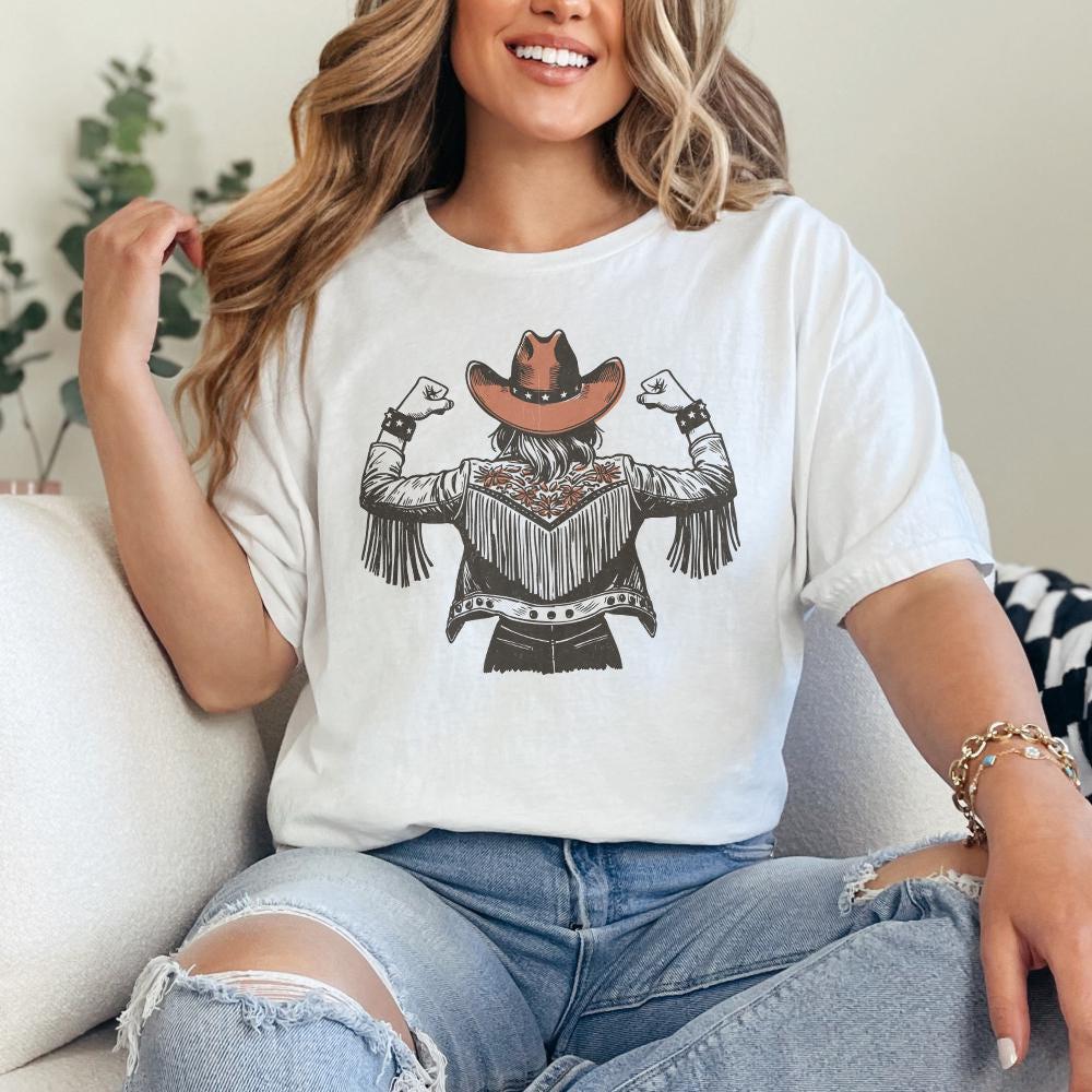 Empowered Cowgirl PNG, Fringe Jacket Art - 300 DPI Design for T-Shirt