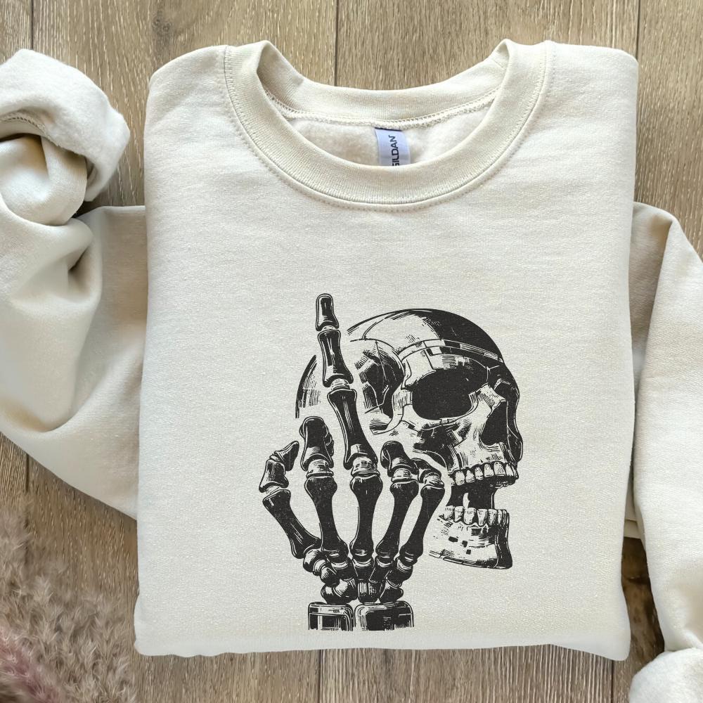 Edgy Skull with Skeleton Hand Illustration, Gothic Dark Art - 300 DPI