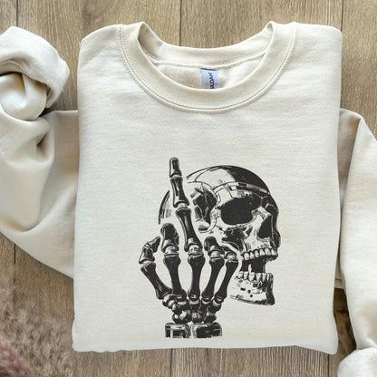 Edgy Skull with Skeleton Hand Illustration, Gothic Dark Art - 300 DPI