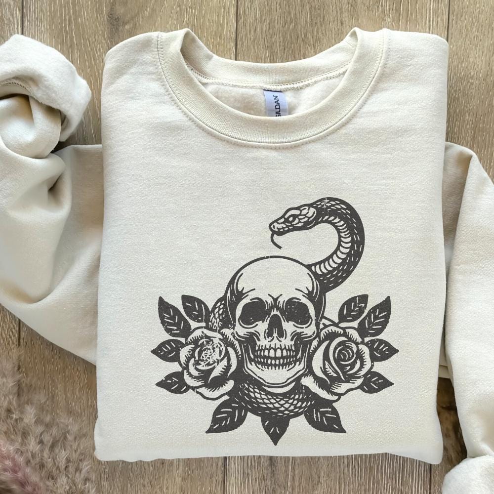 Skull Snake PNG, Floral Skull - 300 DPI Design for T-Shirt