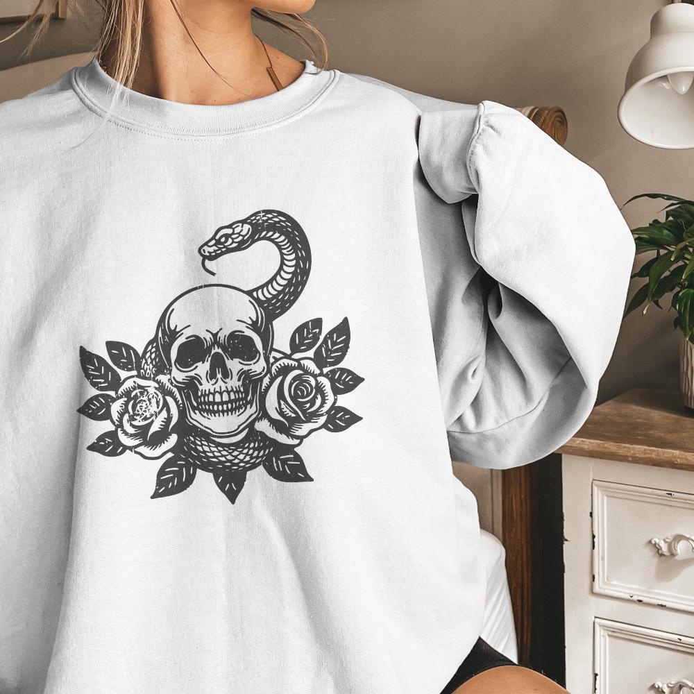 Skull Snake PNG, Floral Skull - 300 DPI Design for T-Shirt