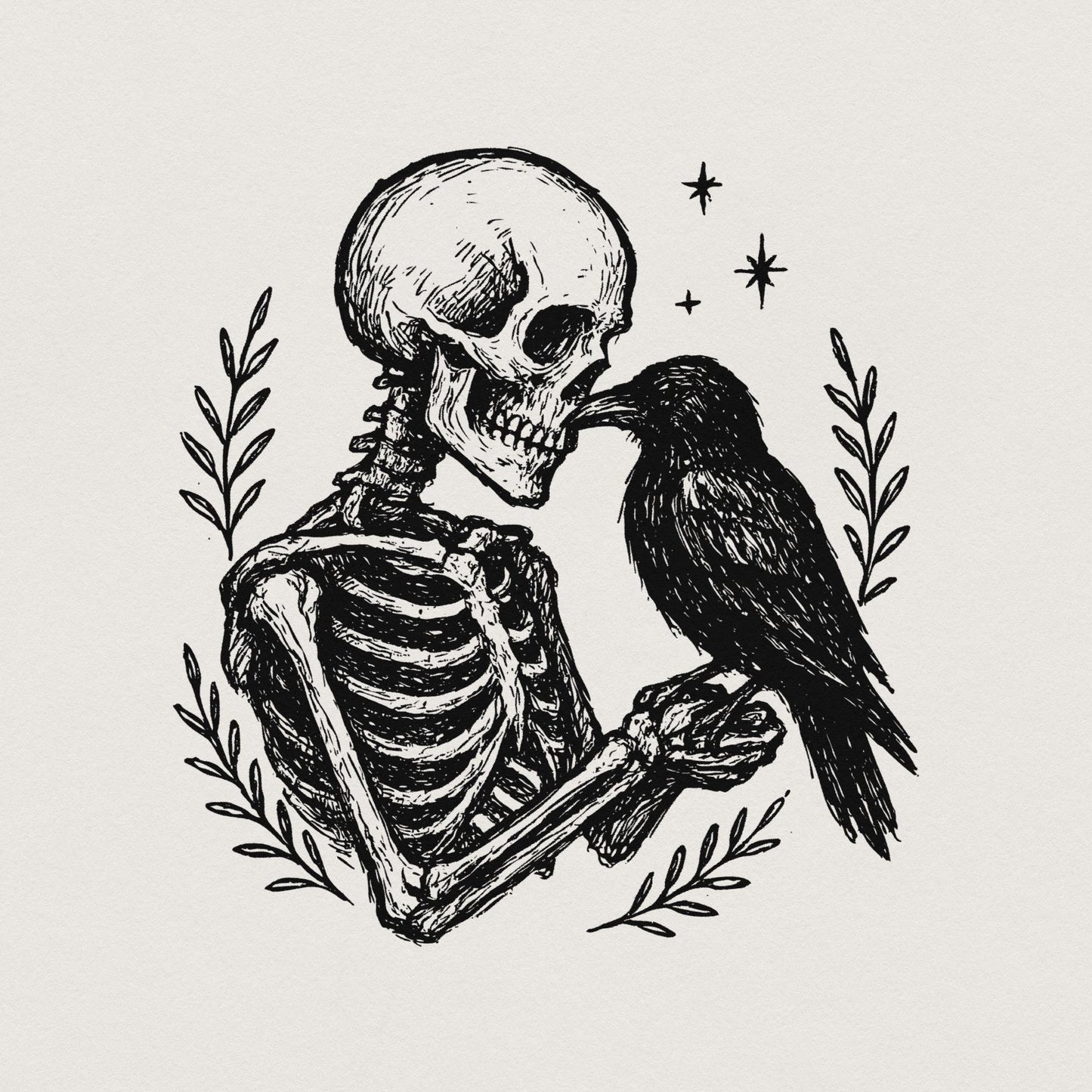 Skeleton And Raven PNG, Gothic Digital Download - 300 DPI Design for