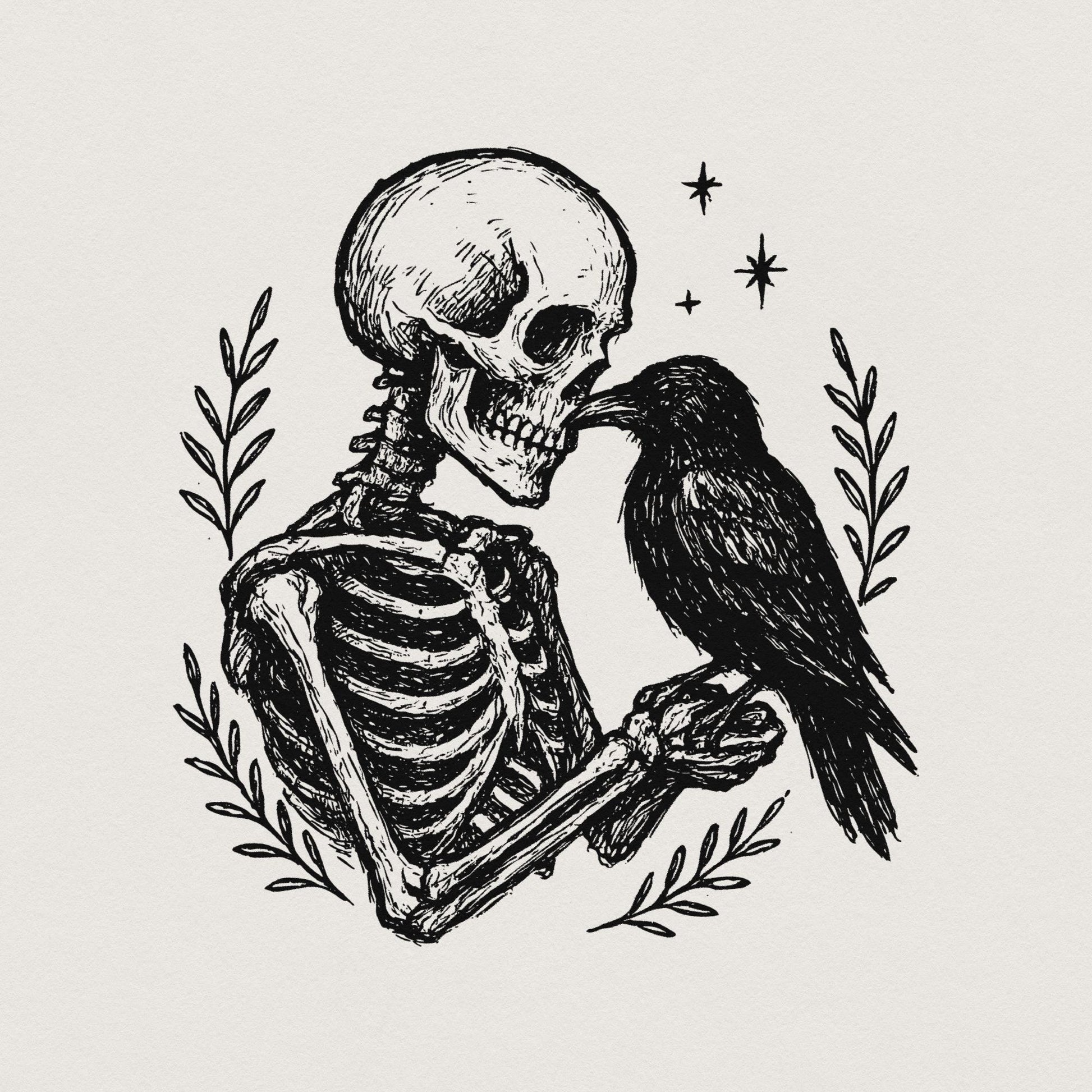 Skeleton And Raven PNG, Gothic Digital Download - 300 DPI Design for