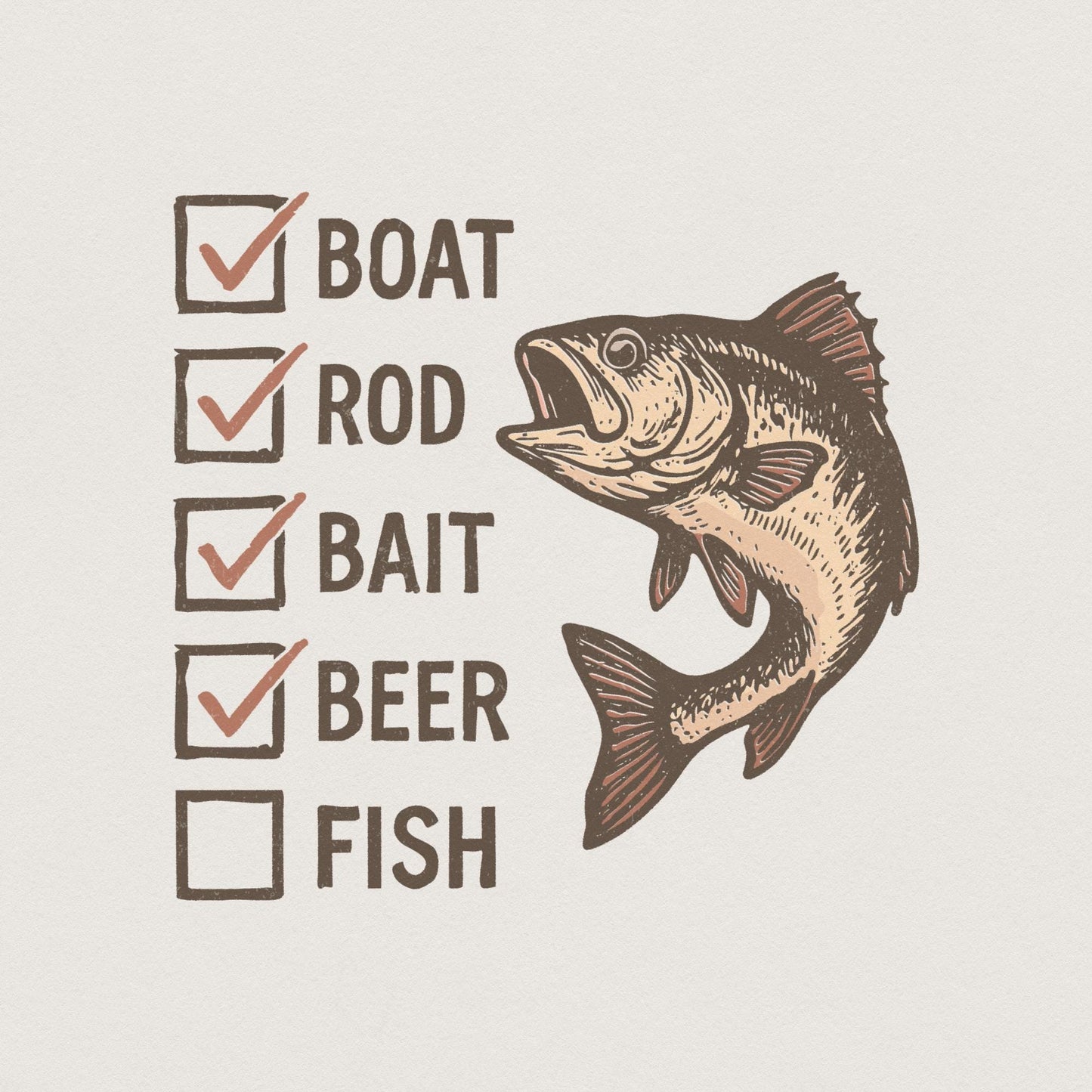 Boat Rod Bait Beer Fish PNG, Funny Fishing Checklist Design - 300 DPI