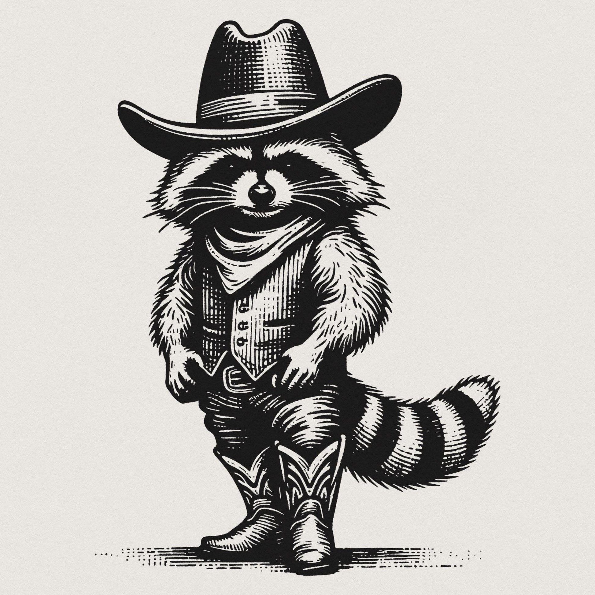Western Raccoon PNG, Vintage Distressed Animal Lover Designs - 300 DPI