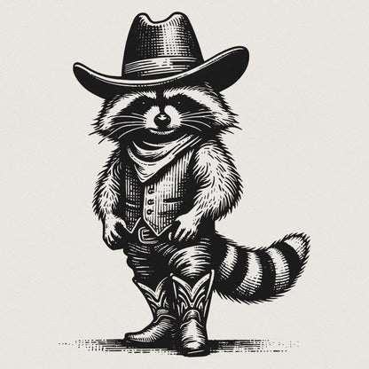 Western Raccoon PNG, Vintage Distressed Animal Lover Designs - 300 DPI