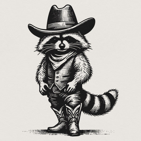 Western Raccoon PNG, Vintage Distressed Animal Lover Designs - 300 DPI