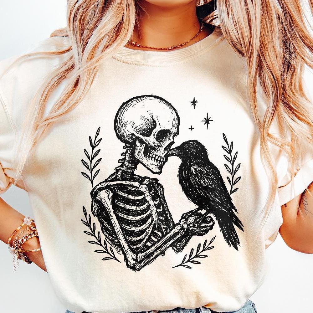 Skeleton And Raven PNG, Gothic Digital Download - 300 DPI Design for