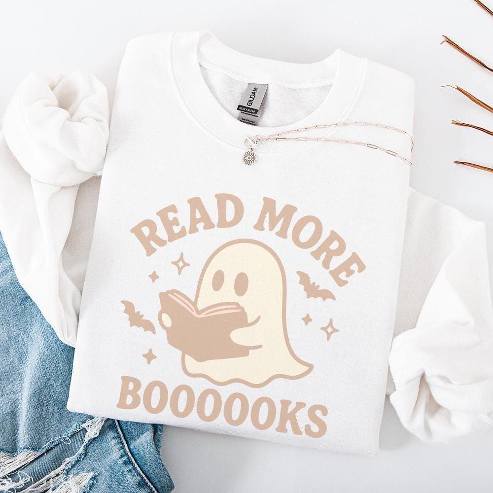 Read More Booooks PNG, Cute Ghost Reading Halloween Shirt - 300 DPI