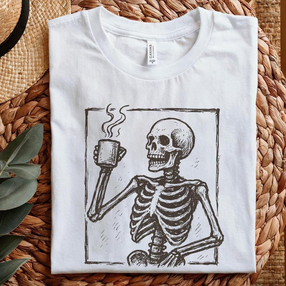 Skeleton Coffee PNG, Funny Coffee Lover Shirt - 300 DPI Design for T-Shirt