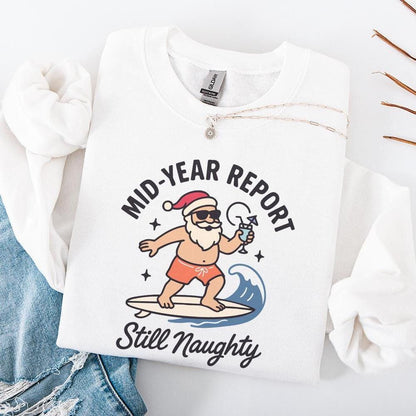Mid-Year Report Still Naughty PNG, Santa Surfing Summer Beach - 300 DPI